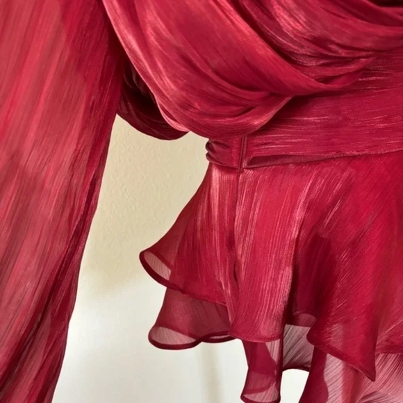 Miss Rosier NWT Eugenie Red Fully Pleated Ruffled Mini Dress Small S - Picture 3 of 12